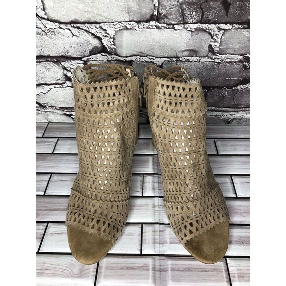 Jeffrey Campbell Ottawa Taupe Suede Leather Zip Dress Heels Women Sz 10M US/41EU - Picture 1 of 16